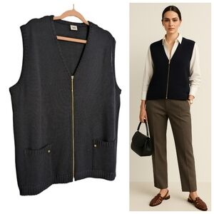 Lucia Wool/Acrylic Navy Zip Front Vest Approx XL